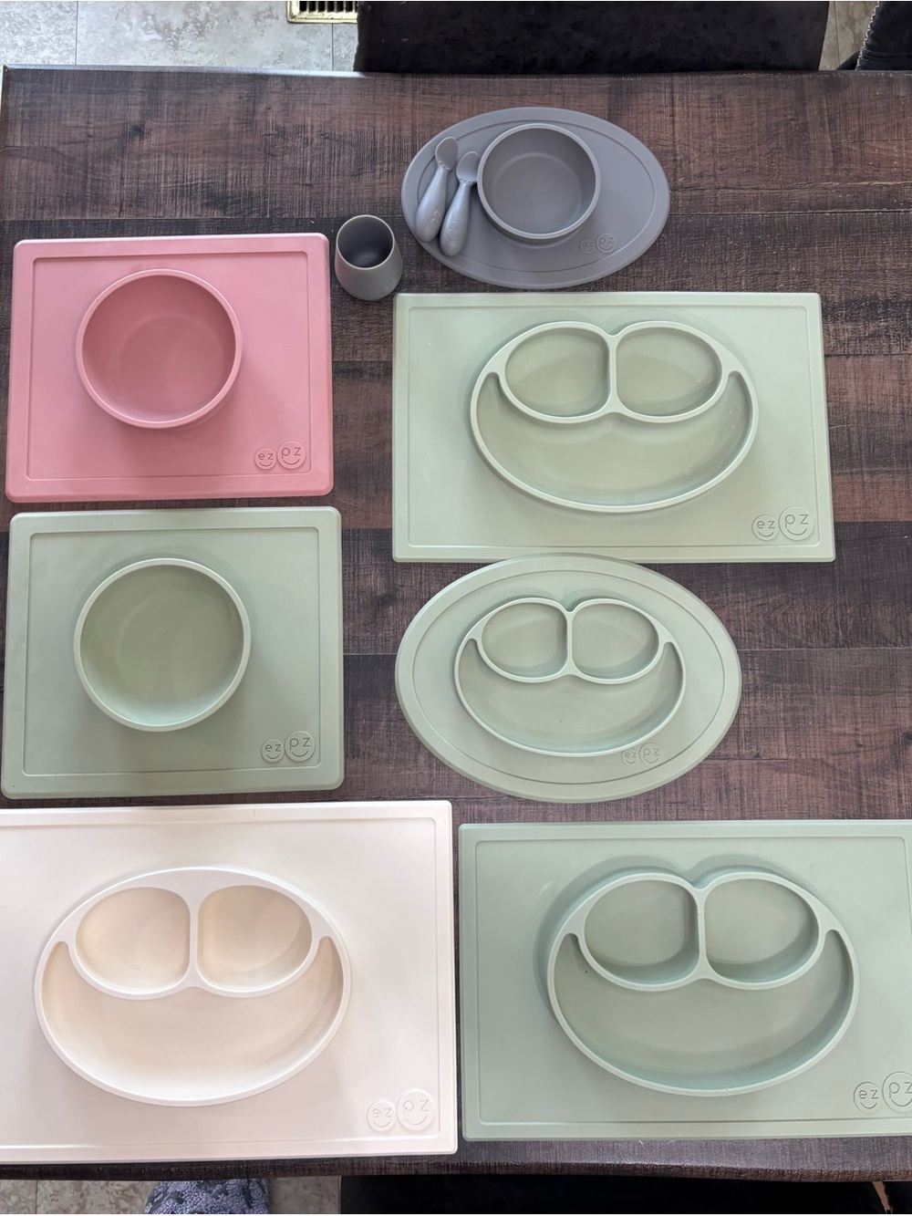 ezpz Silicone Suction Placemat & Bowl Set - Sage, Blush, Gray